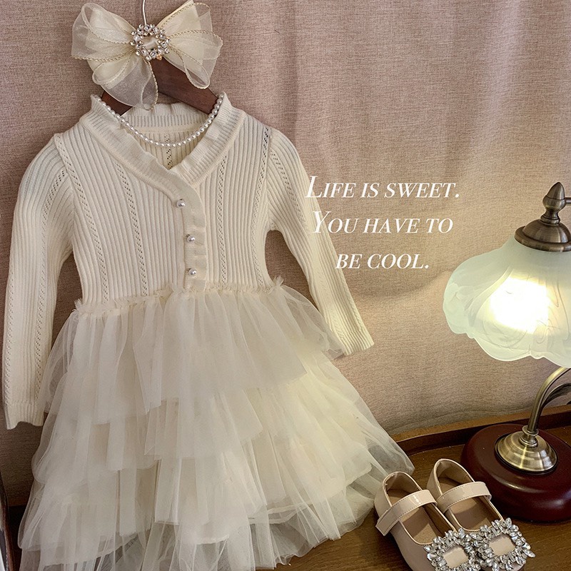 Váy Dệt Kim Phối Ren - Phong Cách Bánh Bèo Công Chúa Cho Bé Gái