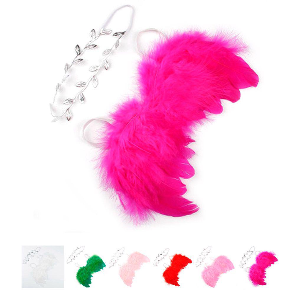 Băng Đô Cài Tóc Hình Cánh Lá Phối Lông Vũ Có Thể Tái Sử Dụng Cho Bé Sơ Sinh Chụp Ảnh