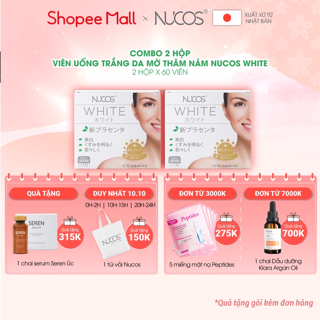 Combo 2 hộp viên uống trắng da mờ thâm nám Nucos White 2 x 60 viên