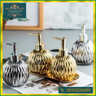(Có sẵn ) Bình đựng nước rửa tay , dầu gội, sữa tắm ....hình quả cầu màu vàng , bạc sang chảnh