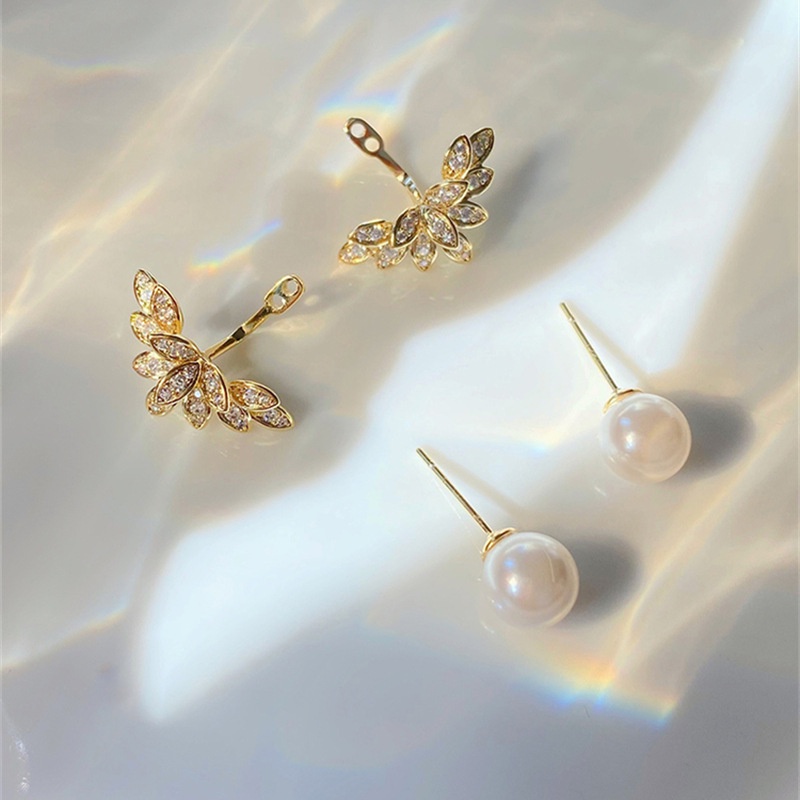 Bông Tai Hai Lớp Hình Đôi Cánh Đính Đá Và Ngọc Trai Phong Cách Nhật Hàn Thời Trang