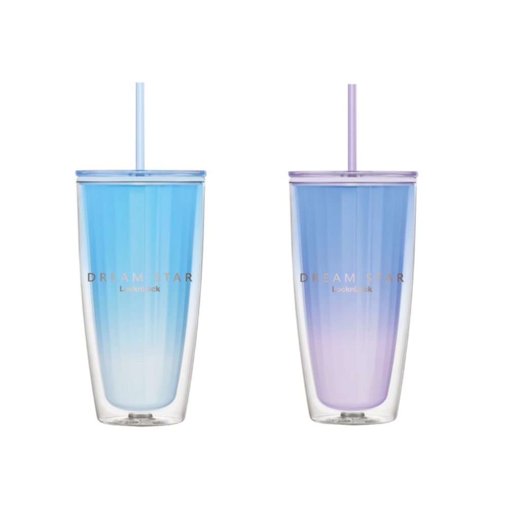 Ly nhựa 2 lớp Lock&Lock kèm ống hút Dream star Double wall cold cup 750ml HAP522