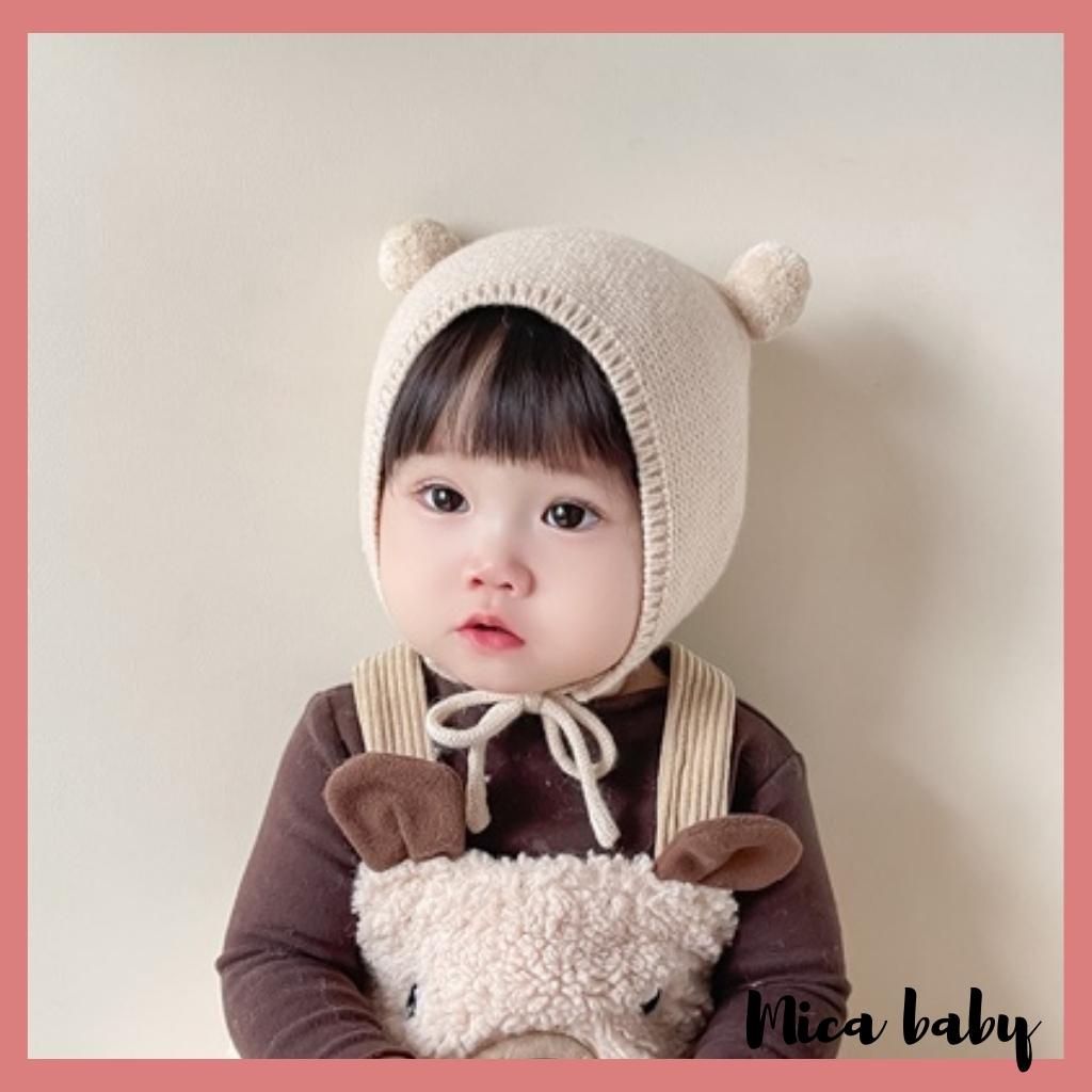 Mũ len buộc dây cục bông đáng yêu cho bé ML189 Mica baby