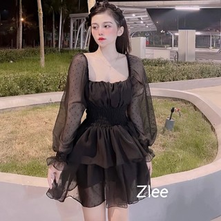 Váy tơ chấm bi xòe tầng