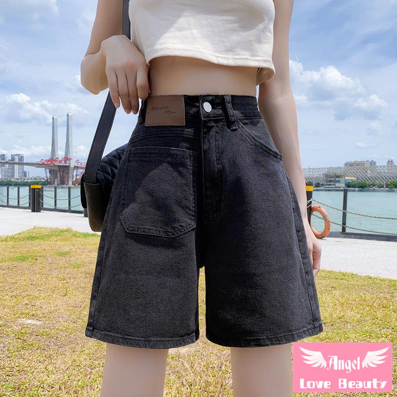 Quần Short Denim Màu Đen Dáng Rộng Phong Cách Hàn Quốc Thời Trang 2022 Cho Nữ