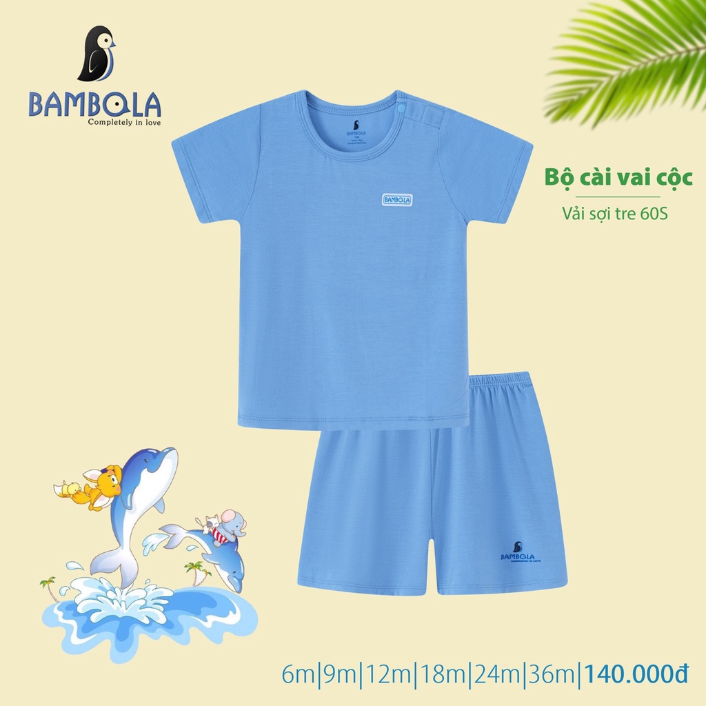Bộ quần áo trẻ em cộc tay cài vai Bambola vải sợi tre cho bé từ 6 tháng đến 36 tháng