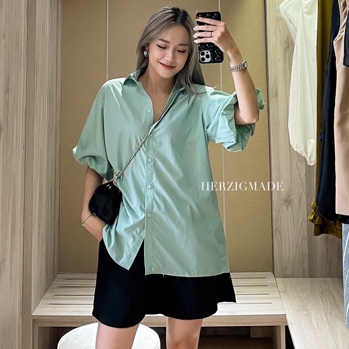 Áo sơ mi tay phồng tone màu pastel hot trend - Juju shirt - A3325