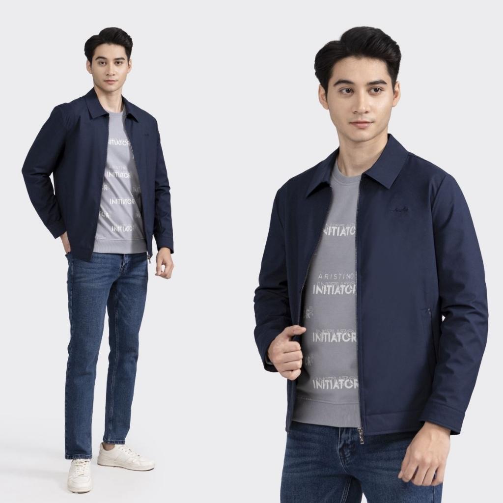 Áo khoác gió 2 lớp nam ARISTINO AJK008W2 Jacket trơn màu vải Polyester nhẹ ấm dáng Regular fit suông vừa cổ bẻ lịch sự