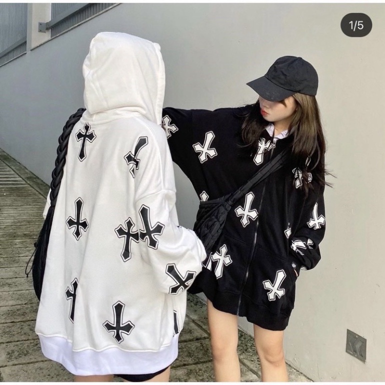 Áo Khoác Nỉ Unisex Kéo Khoá Homies Liền Mũ In Hình Thánh Giá CROSS dáng đẹp