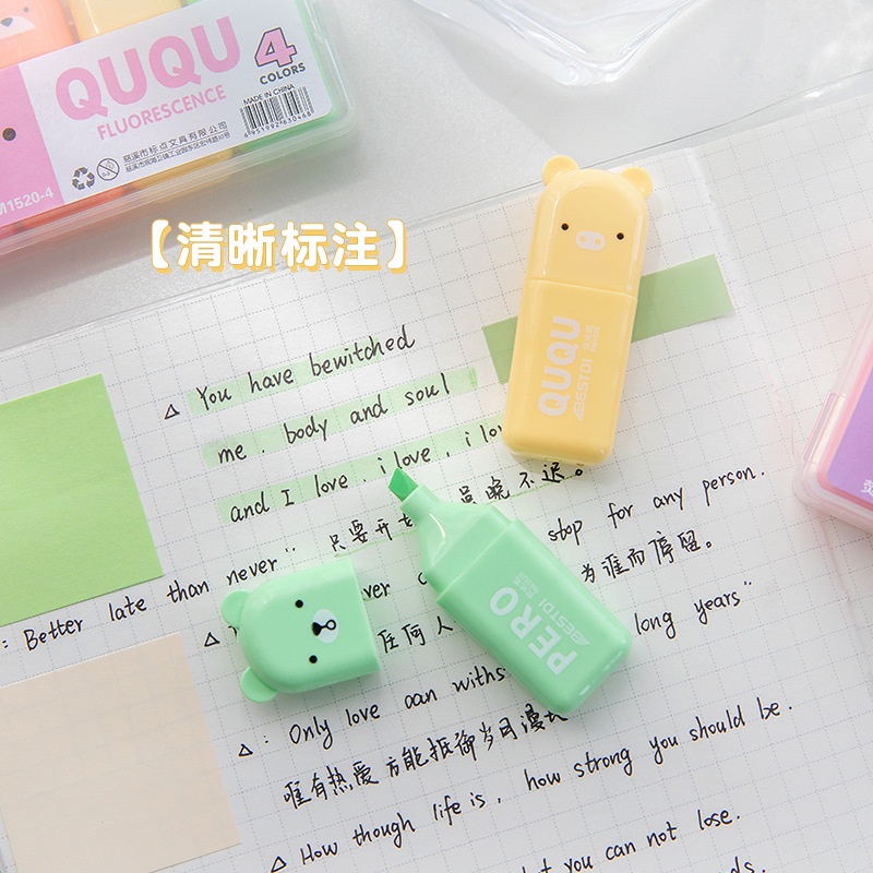 Box bút NHỚ - HIGHLIGHT hình gấu cute. Bút nhớ mini màu tươi sáng