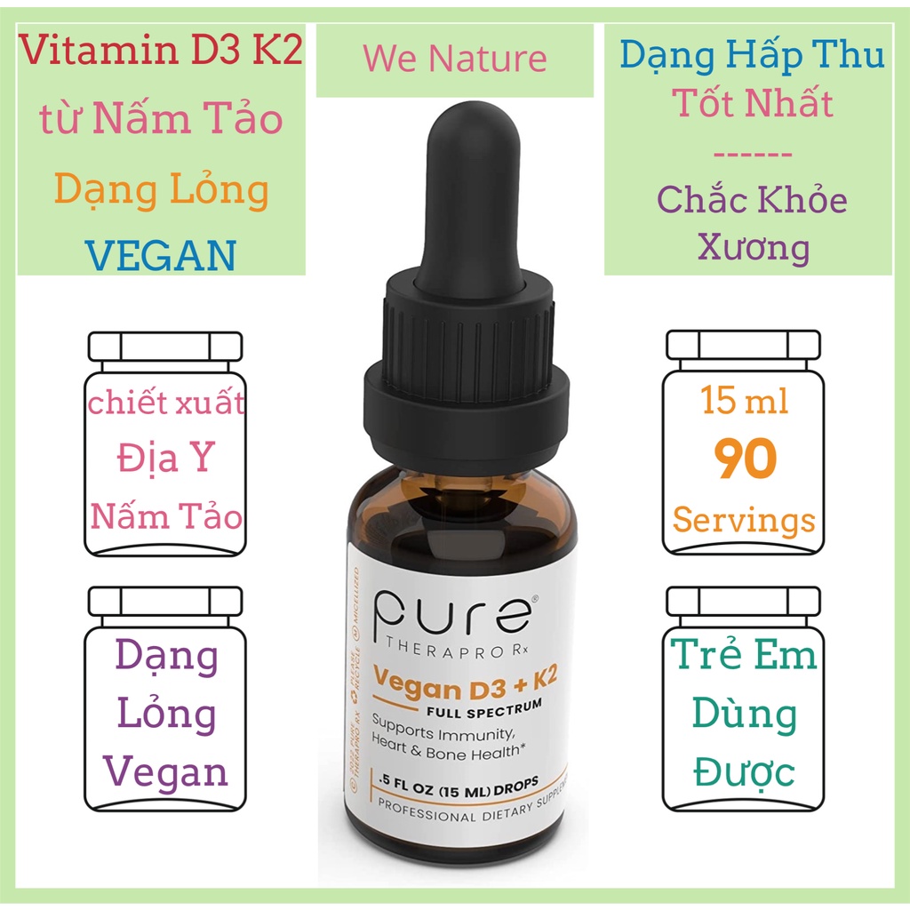 Vitamin D3 K2 Dạng Lỏng từ NẤM TẢO - Thực Vật Thuần Chay - 90ml - Vegan - Hấp Thu Tốt - Micro Ingredients