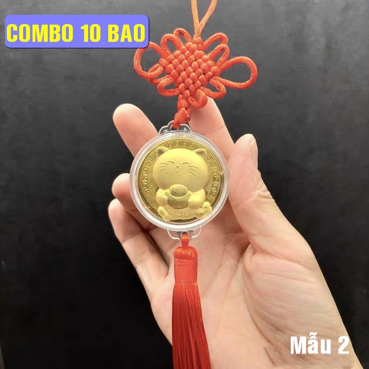 🐱FREESHIP🐱 Trọn bộ 10 dây treo trang trí nhà cửa, cây lộc lá có gắn đồng xu con Mèo 2023 -Mẫu 2