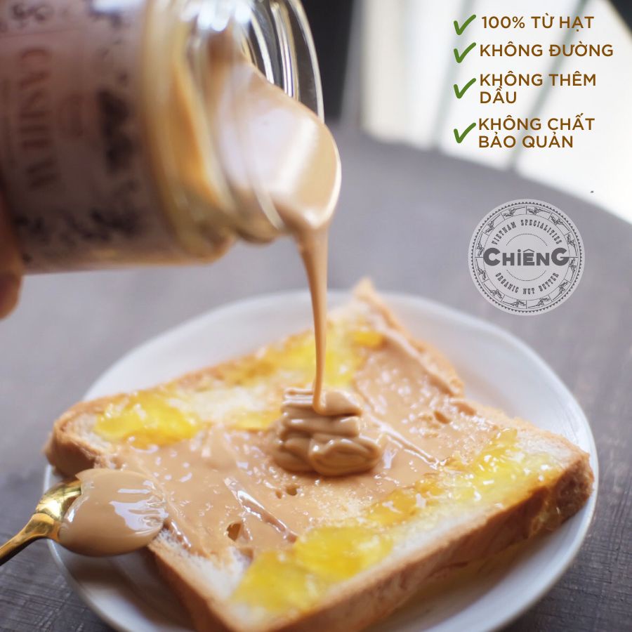 Bơ Hạt Điều Không Đường, Ăn Kiêng, Eat Clean Healthy, Nguyên Chất - Natural Cashew Butter- CHIÊNG FOOD - 500g/ 220g/120g