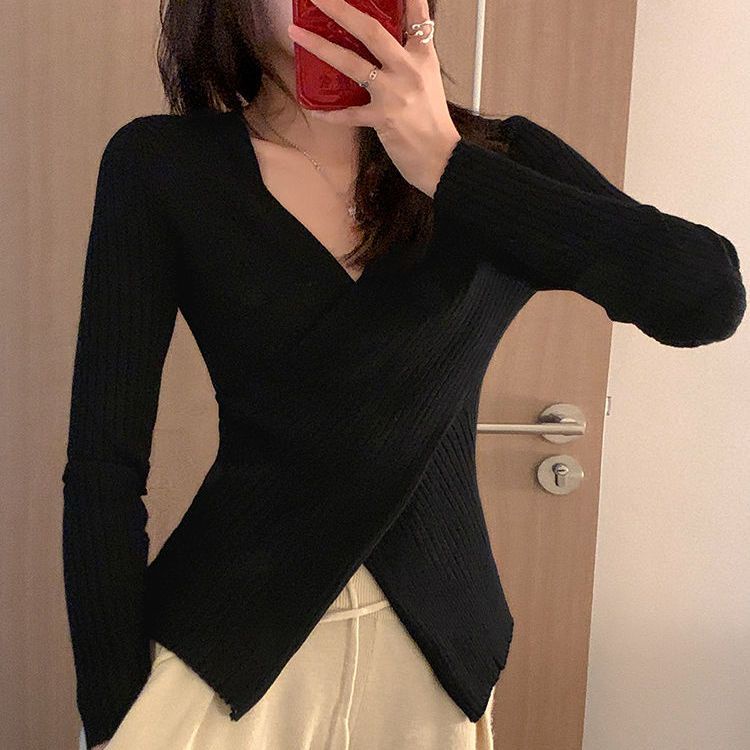 Áo Dệt Kim Cổ Chữ v Dày Dặn Thời Trang Thu Đông Phong Cách Phương Tây Cho Nữ