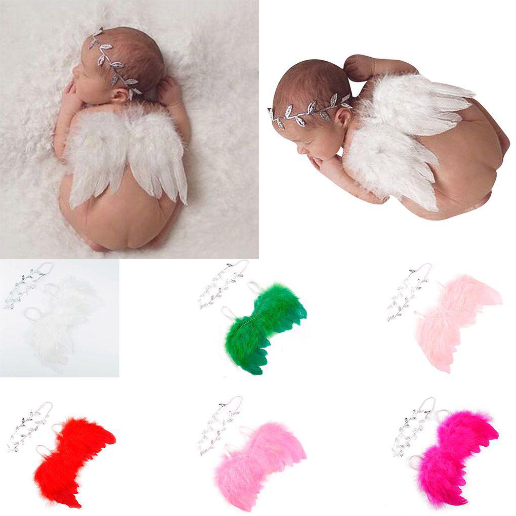 Băng Đô Cài Tóc Hình Cánh Lá Phối Lông Vũ Có Thể Tái Sử Dụng Cho Bé Sơ Sinh Chụp Ảnh