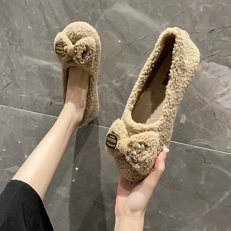 Giày Lông Lót Lông Cừu Phong Cách Mới Mùa Thu Đông Ấm Áp Cho Nữ