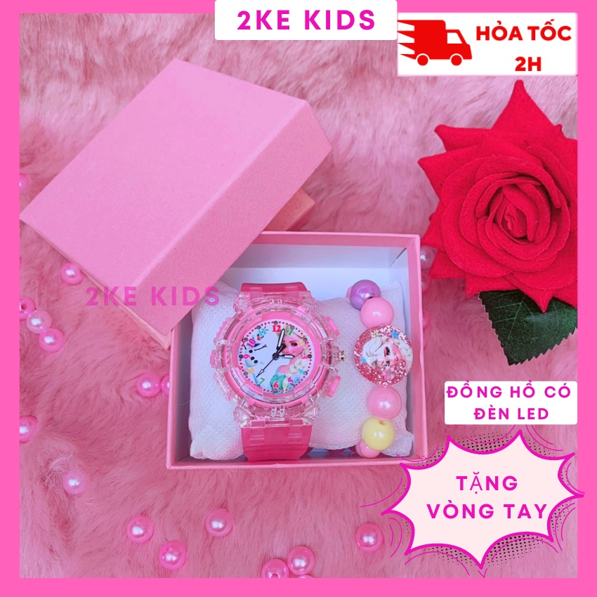 Đồng hồ đeo tay cho bé gái hình công chúa elsa có led phát sáng-2KE KIDS