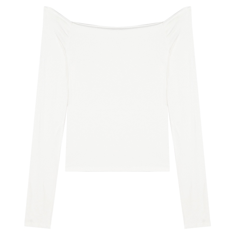 Nevaeh Áo Thun Tay Dài Màu Trơn Ôm Dáng Màu Trơn Thiết Kế Hở Vai Thời Trang Mùa Thu Hàn Quốc Cho Nữ