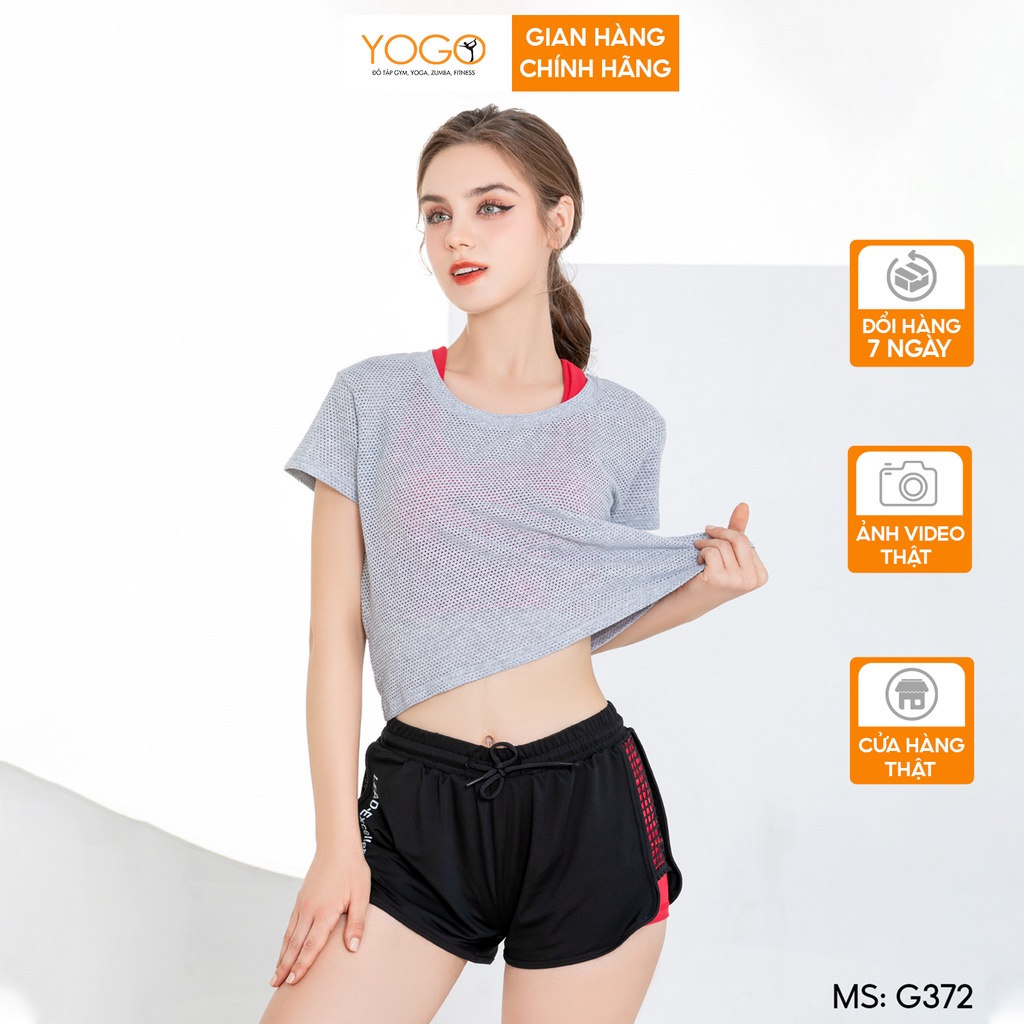 Áo lưới croptop thể thao form rộng thoáng mát kết hợp với áo bra tập gym yoga trẻ trung cá tính YOGO G372