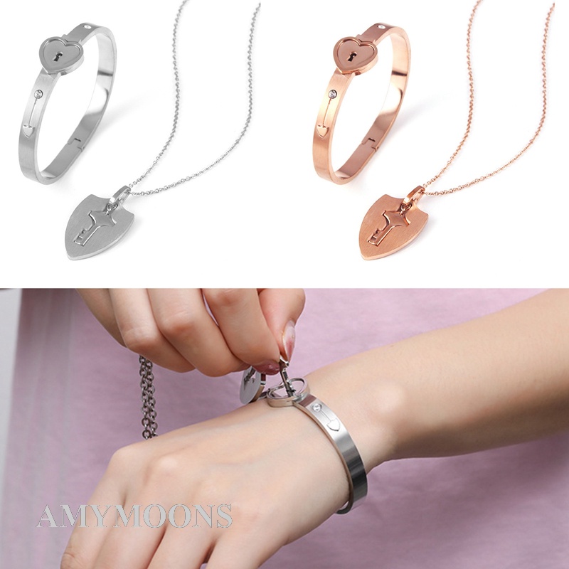 Vòng Tay / Vòng Cổ / Vòng Tay Mặt Hình Ổ Khóa Trái Tim Bằng Inox Cho Cặp Đôi