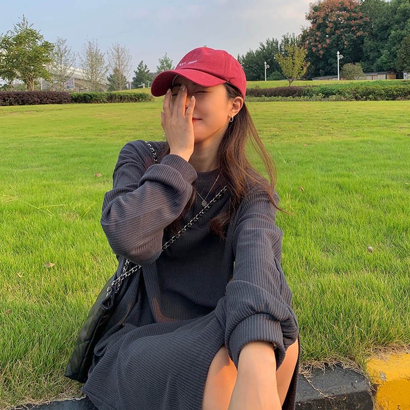 Đầm dài qua gối SUXI cổ tròn dáng rộng màu sắc đơn giản thời trang mùa thu dành cho nữ