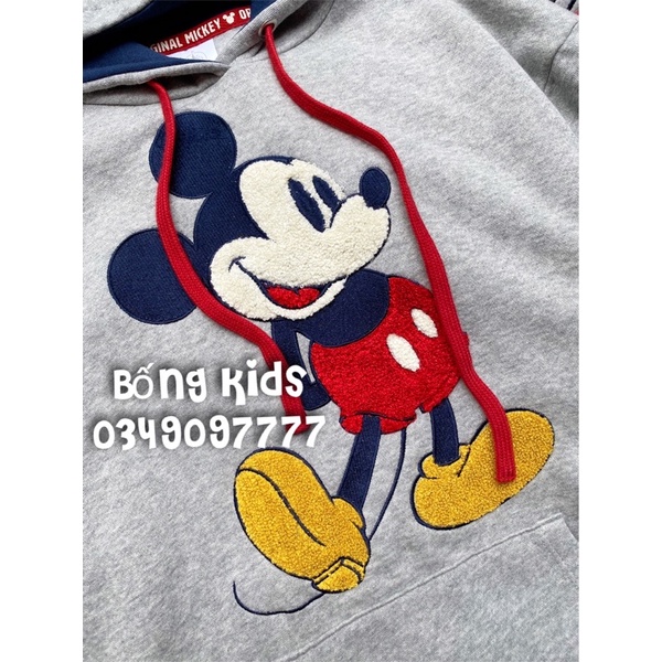 Bộ Nỉ Hoodie Nam Nữ Dáng Rộng Mickey Ghi