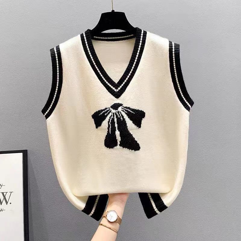 Áo Sweater Dệt Kim Không Tay Cổ Chữ V Phong Cách Preppy Size XS ~ 2XL Thời Trang Mới Cho Nữ