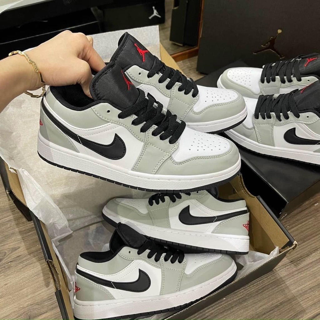 Giày thể thao Jordan cổ thấp xám tro vạch đen nam nữ, Giày Jordan cổ thấp xám chỉ đỏ, Giày JD 1 Low
