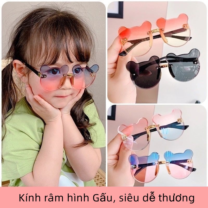 Cod}Kính Râm Không Vành Thời Trang, Trẻ Em Dễ Thương Phim Hoạt Hình Gấu Kính Mát, Chống Lóa Kính Râm Hình Tròn UV400