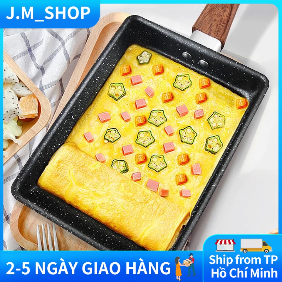 Chảo rán Hình chữ nhật SARA NHẬT BẢN - Vân đá, chống dính, dùng được bếp từ