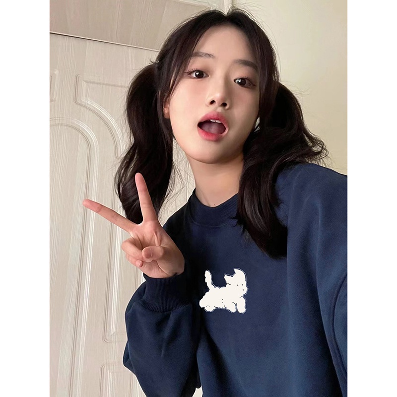 NRVP Áo Thun Nữ Dài Tay Dáng Rộng In Hình Phong Cách Hàn Quốc Mới