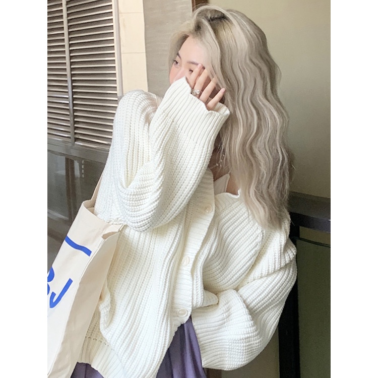Áo cardigan len nữ Chất mềm mịn dày dặn Giữ ấm Thu Đông Hàn Quốc Áo len nữ cardigan Dài tay Thu Đông Cổ V Thời trang