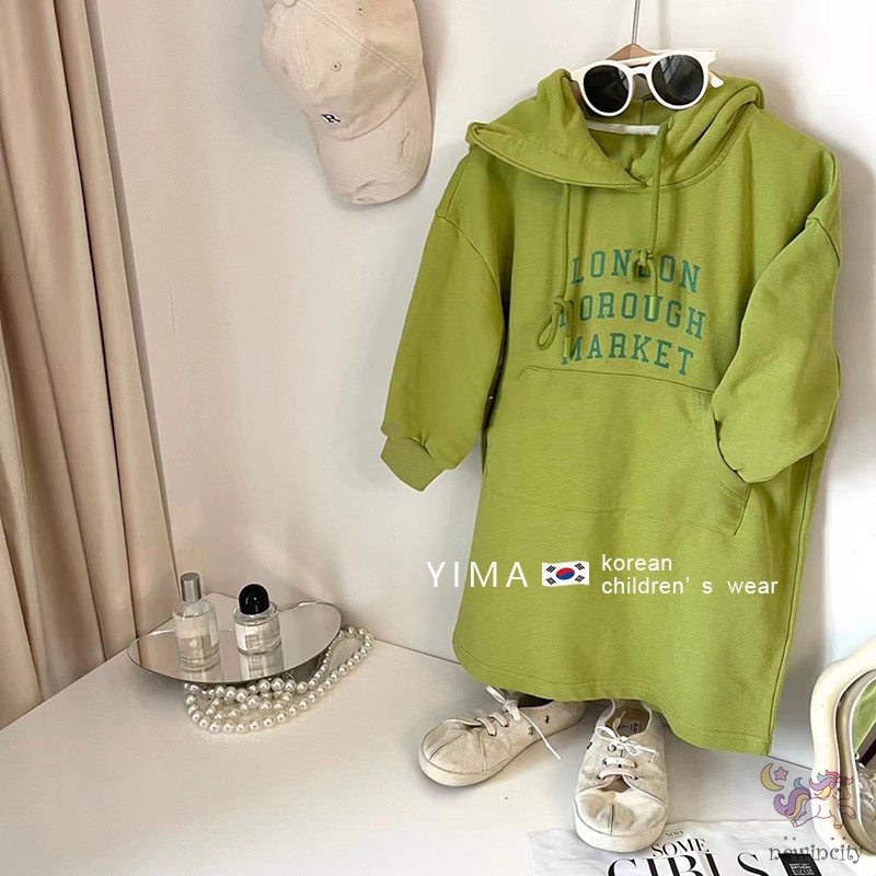 Đầm Hoodie Dài Tay In Chữ Đơn Giản Thời Trang Hàn Quốc Cho Bé Gái