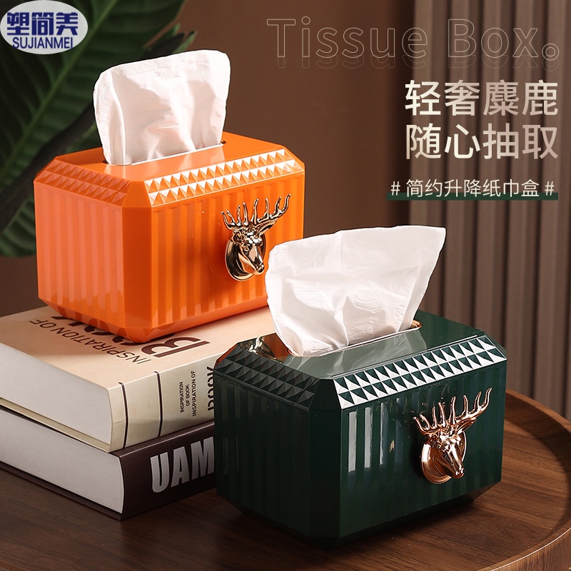 [Dolity2] Hộp Đựng Khăn Giấy Điêu Khắc Hình Đầu Hươu