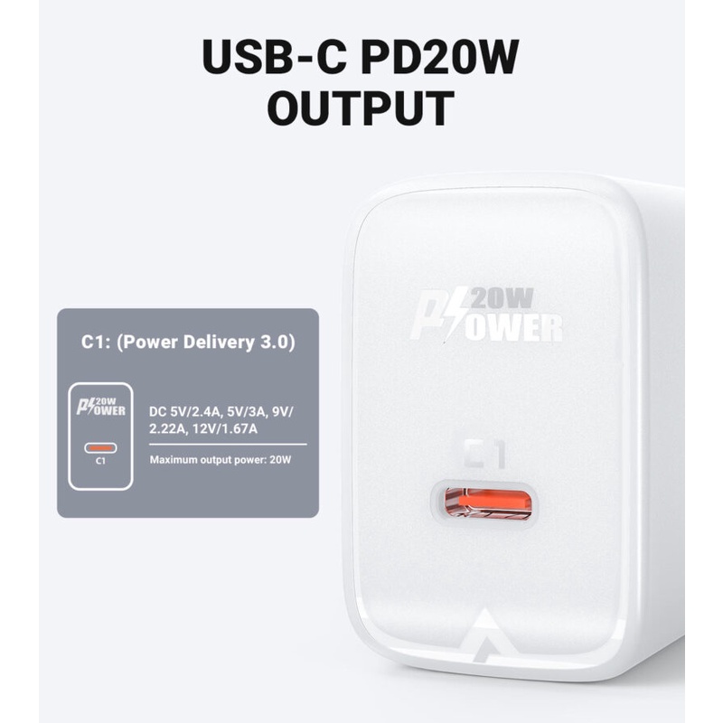 Sạc ACEFAST A3 công suất 20W 1 cổng USB-C hỗ trợ sạc PD3.0, sạc nhanh từ iPhone 8 trở lên - Hàng chính hãng