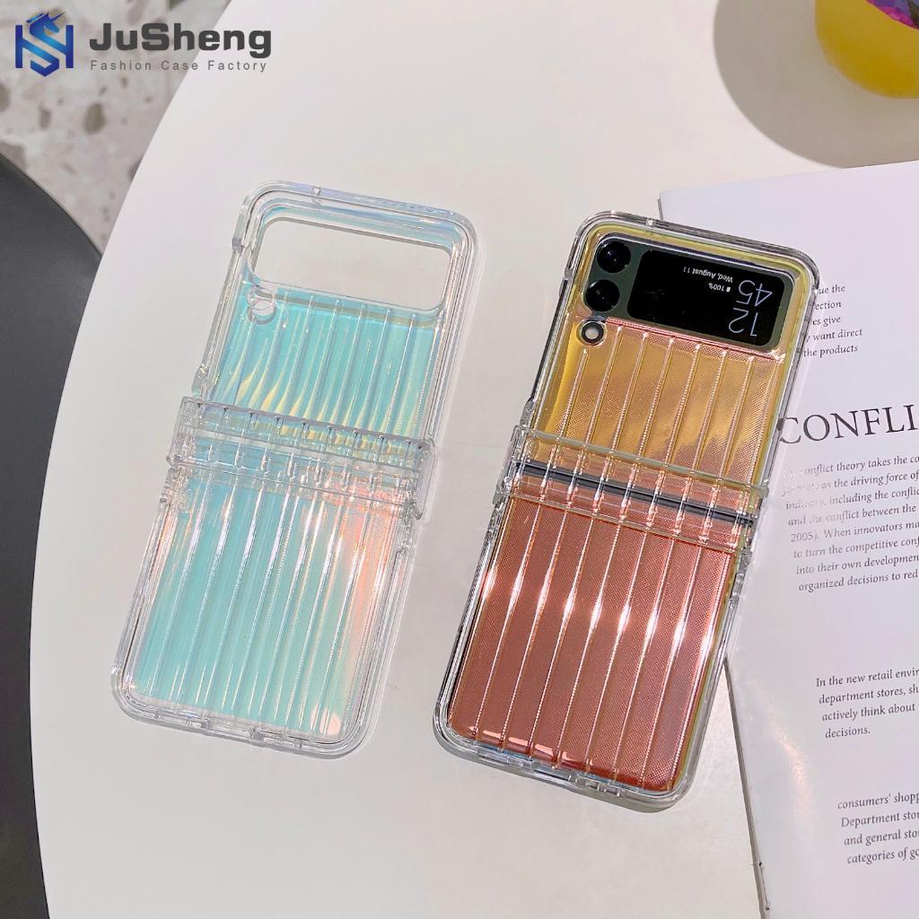 Ốp Điện Thoại Nhựa PC Cứng Vân Vali Màu Laser Trong Suốt Cho Samsung Z Flip4 / Z Flip3