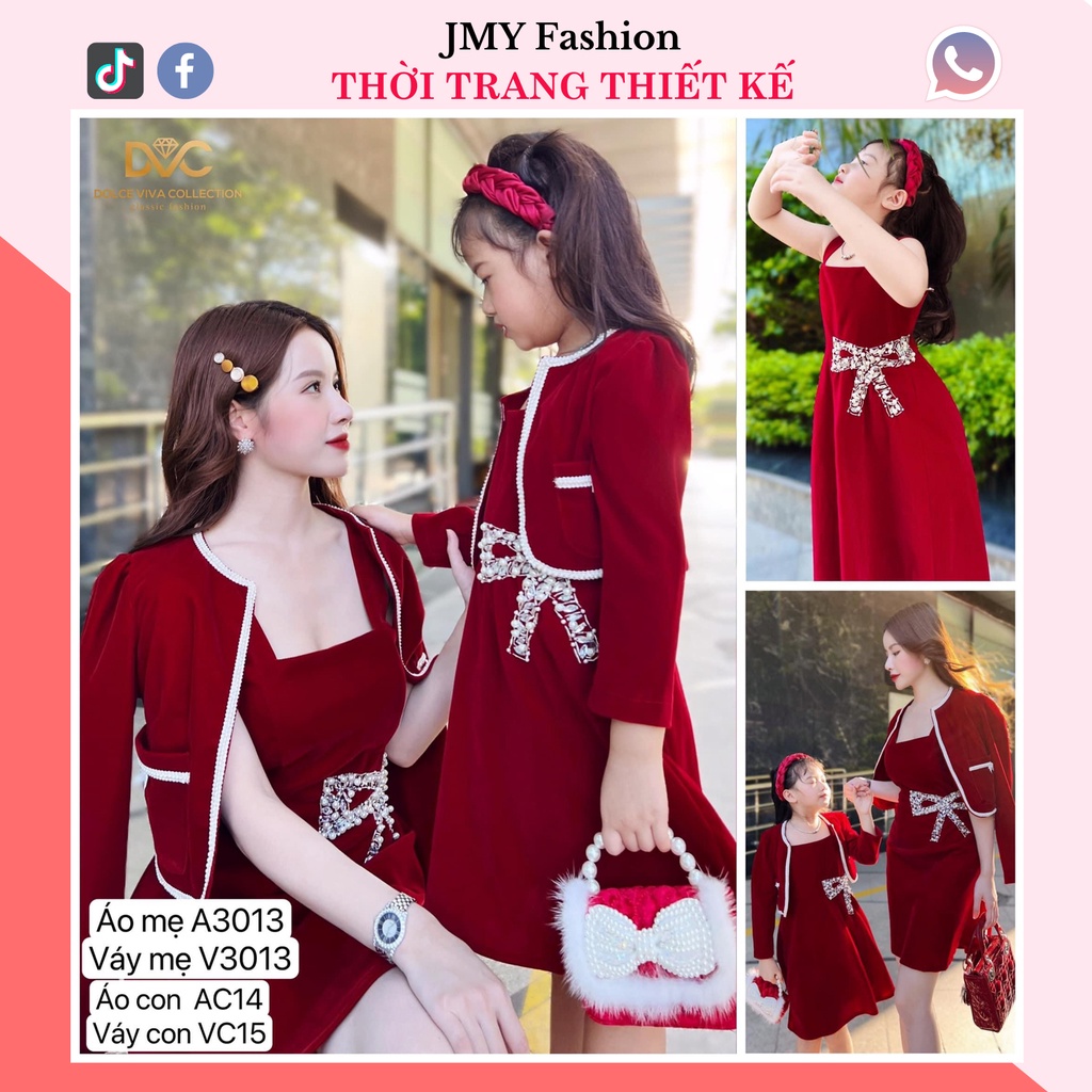 váy nhung 2 dây, áo khoác nhung đỏ croptop - DVC&ACC