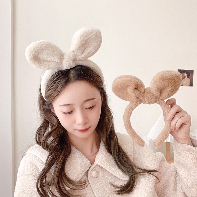 Băng Đô Tai Thỏ Lông Xù Màu Kẹo Dễ Thương Chống Trượt Cho Bé Gái