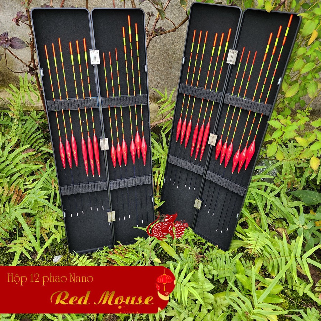 Hộp phao câu đài Nano 12 quả Red Mouse đầy đủ thông số, nhạy cá tín hiệu chuẩn HP5