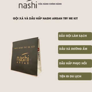 Combo dầu gội, dầu xả và dầu hấp organic phục hồi tóc cao cấp Nashi argan try me kit