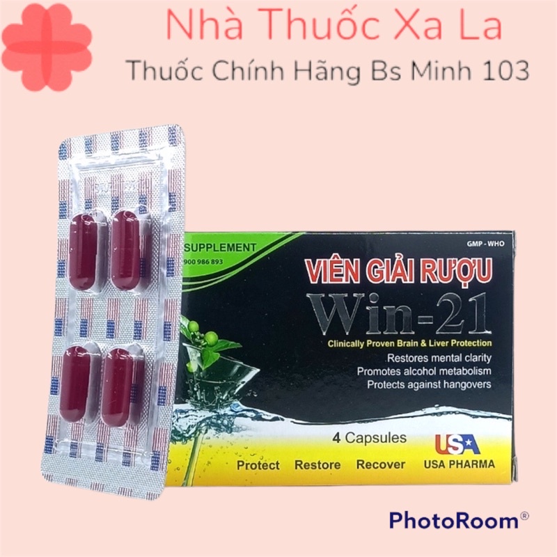 Viên giải rượu Win-21 USA hộp 4V, Uống 2 viên chống say trước khi uống rượu bia, Giúp giải rượu nhanh chóng giải độc gan