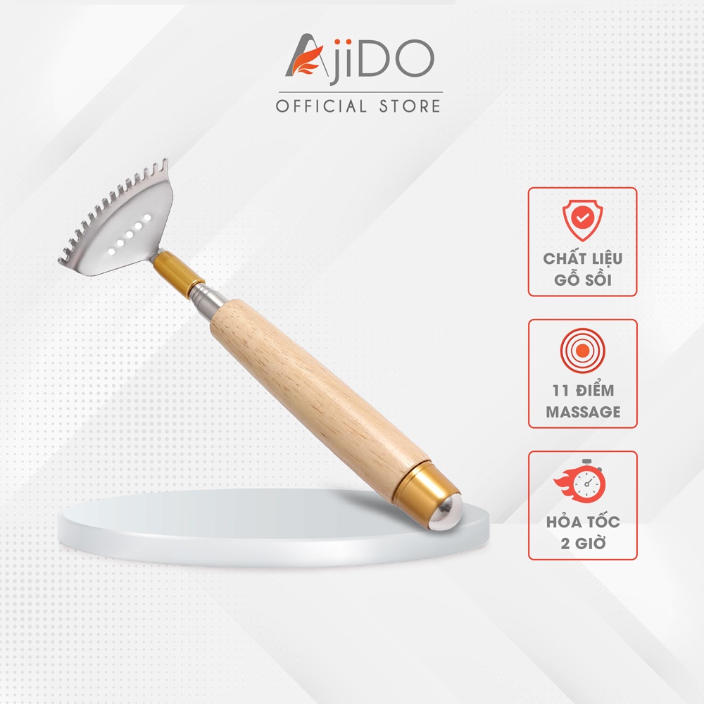 Gậy Gãi Lưng Massage Gỗ và Inox Thông Minh AjiDO Có Thể Kéo Dài, Thu Gọn Tiện Lợi