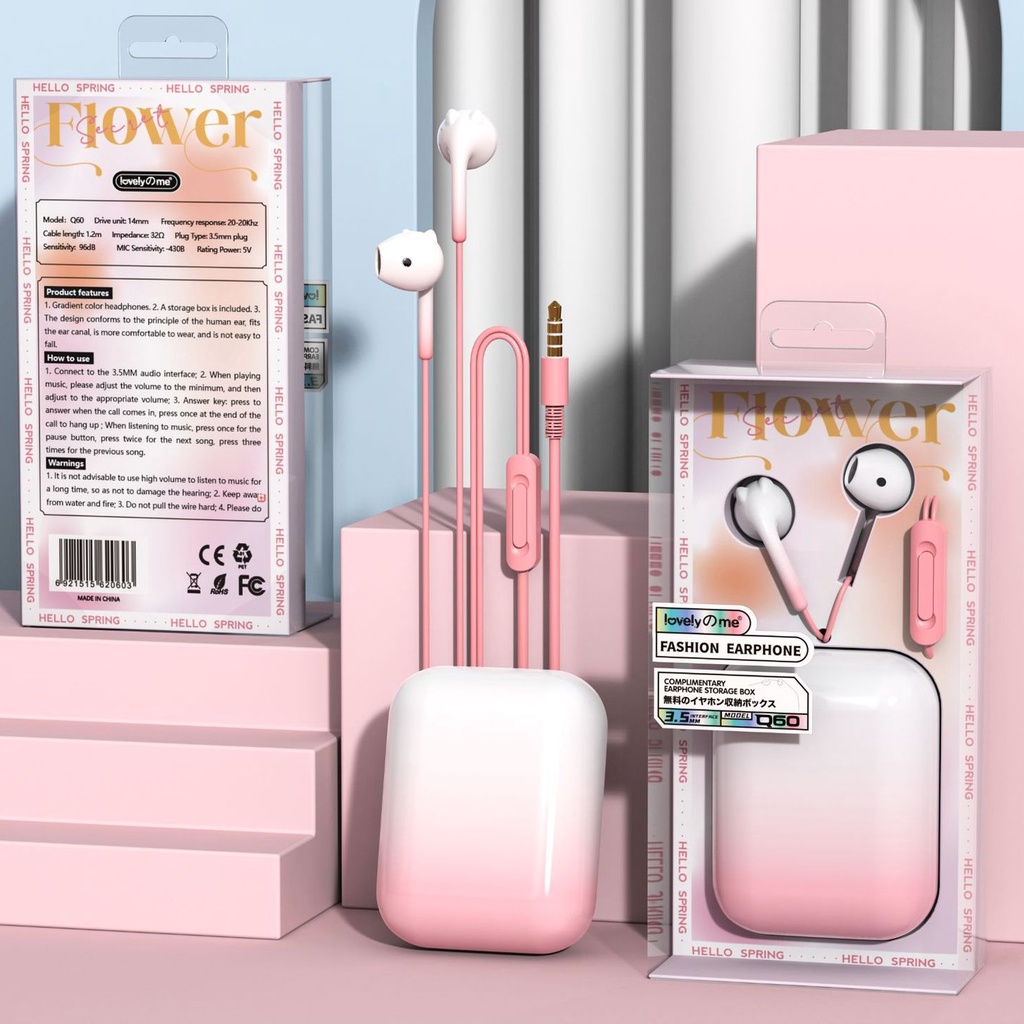 Tai Nghe Nhét Tai Q60 Màu Gradient Có Dây Âm Thanh Stereo Với Mic 3.5mm Cho Điện Thoại