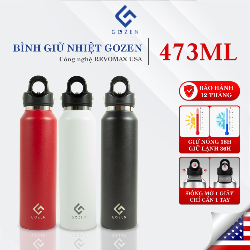 Bình giữ nhiệt Gozen 473ml inox cao cấp đóng mở một giây chỉ cần một tay Twist-Free Revomax bảo hành 12 tháng