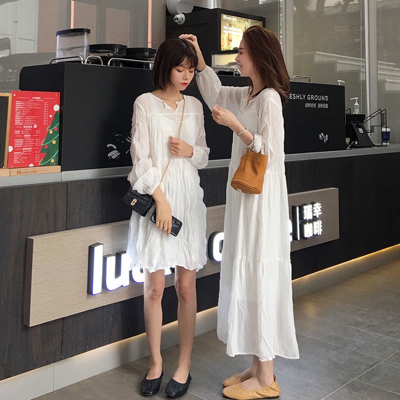Đầm maxi Tay Dài Màu Tím Phong Cách Hàn Quốc Thời Trang Xuân Thu Mới 2022