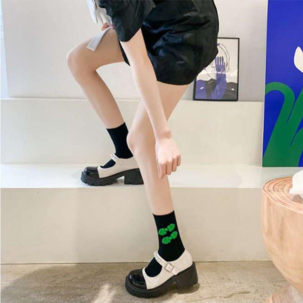 Vớ Thể Thao Cổ Ngắn Thoáng Khí Thoải Mái Phối Nút Màu Tương Phản Họa Tiết Ếch Dễ Thương Phong Cách Trung Hoa Dành