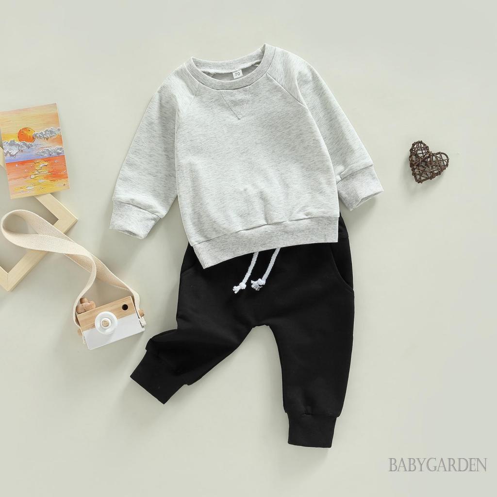 Bộ Áo Thun Tay Dài Cổ Thuyền Kèm Quần Thể Thao Dành Cho Bé Trai 0-3 Tuổi