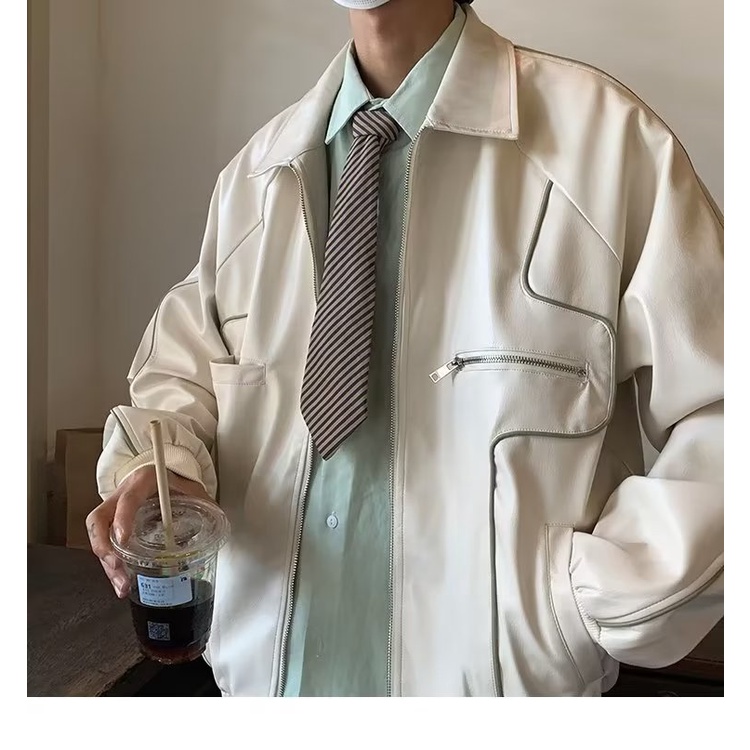 Áo khoác da thời trang cổ điển màu đen cho nam khi chạy xe máy / xe đạp