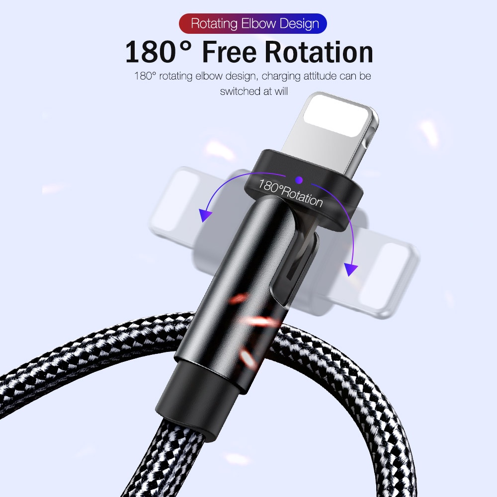Dây Cáp Sạc Nhanh USB 180 Độ Dài 1m 2m Cho iPhone 13 12 11 Pro Max X XS XR 5 6 s 7 8 Plus SE