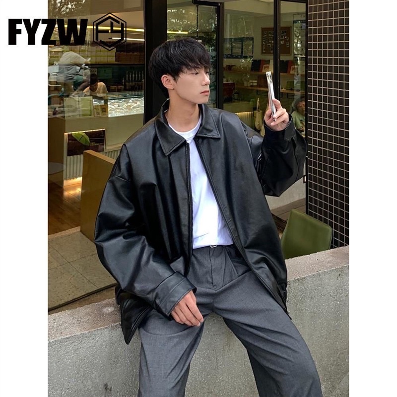 Áo khoác da trơn dáng bomber unisex